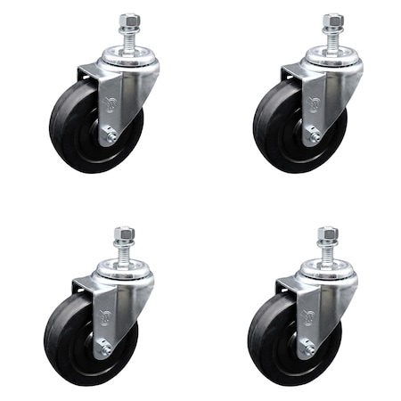 Service Caster 4 Inch SS Soft Rubber Wheel Swivel 1/2 Inch Threaded Stem Caster Set SCC SCC-SSTS20S414-SRS-121315-4